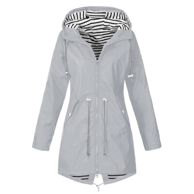 

Roseonmyhand Women Solid Rain Jacket Outdoor Plus Size Waterproof Hooded Windproof Loose Coat