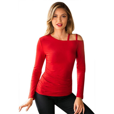 

Solid color oblique collar long sleeve bottoming shirt casual slimming shirt