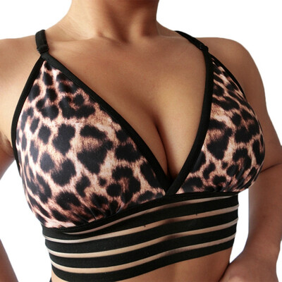 

Sexy Leopard Bra Bra Elastic Strip With V-neck Sports Camisole Gathered Sports Bra