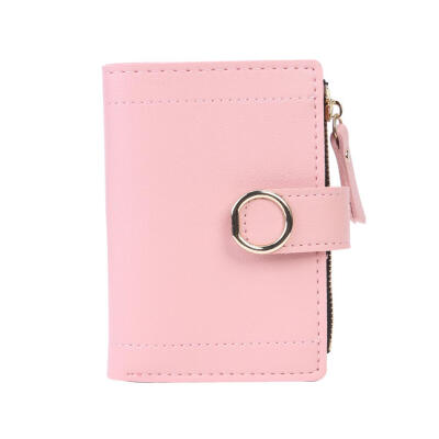 

Cute Snap Zipper Clutch Women Bifold Purse Solid Color Leather Card Holder