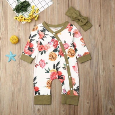 

Lovely Newborn Infant Baby Girl Flower Romper Bodysuit Outfits Clothes Headband Set