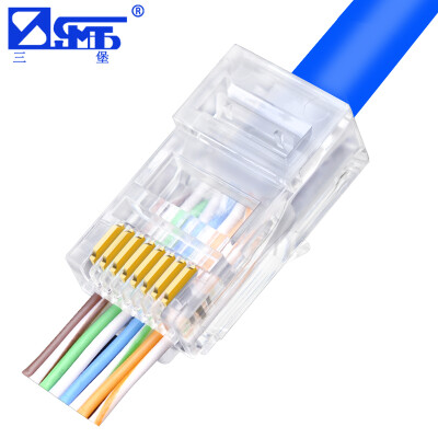 

SANBAO SJZ-530 Super five straight through perforated network cable crystal head RJ45 unshielded network crystal head pure copper 30U gold plated 30 bag