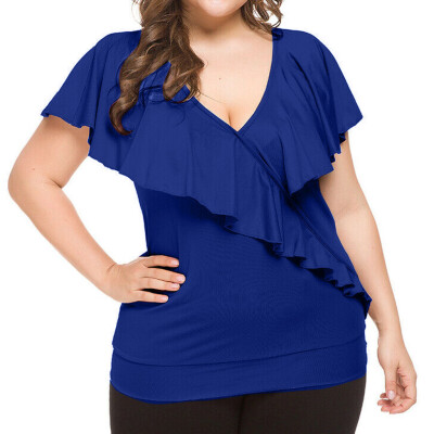 

Roseonmyhand Fashion Women Casual Plus Size Ruffles T-shirt V-Neck Solid Sleeveless Tops