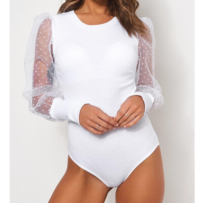 

Women Bodysuit Bodycon Jumpsuit Romper Leotard Tops Blouse Playsuit Puff Sleeve