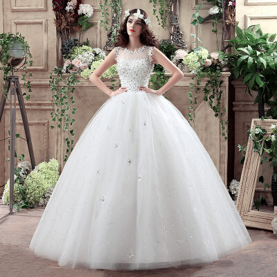 

New Arrive Korean Style Large Size Vintage Wedding Dress Lace Embroidery Diamond Bride Dress Custom Made Size Ball Gown