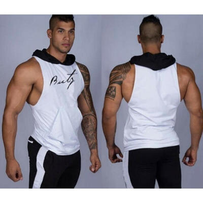 

Mens GymVest Bodybuilding Hooded Tank Tops Muscle Clothing Stringer Hat T-Shirt
