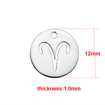 

304 Stainless Steel Charms Flat Round with ConstellationZodiac Sign Stainless Steel Color 12x1mm Hole 1mm