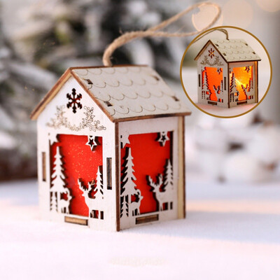 

Christmas LED Cute Luminous Small Wooden House Decoration For Home Hanging Decoration