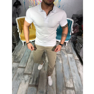 

Stylish Mens Slim Fit POLO Shirts Solid Short Sleeve Casual T-shirt Tee Tops