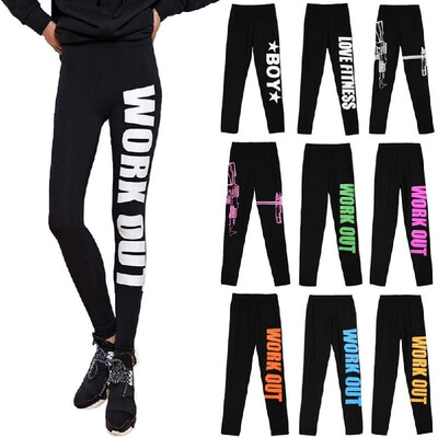

Sexy Women Slim Leggings Letter Print Elastic Waist Sport Yoga Casual Fitness Skinny Pencil Pants Trousers