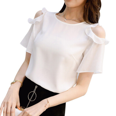 

Korean New Fashion Personality Ruffled Off-the-shoulder Short-sleeved Chiffon Shirt