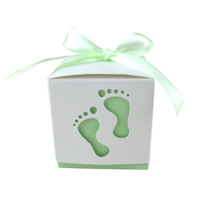 

10Pcs Baby Shower Footprint Candy Boxes Favor Holder Ribbon Birthday Gift Case