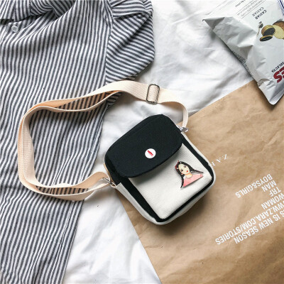 

Small BAG canvas bag lady one shoulder slanting bag leisure Baitao ins harbor chic wind collision color bag