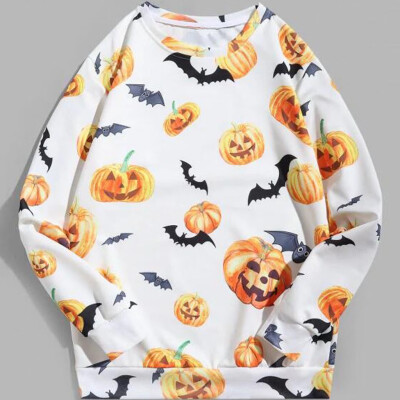 

Toponeto Mens Casual Scary Halloween 3D Printed Long Sleeve Shirt Round Neck Blouse Top