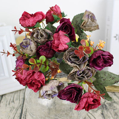 

FUNNYBUNNY Artificial Flowers Fake Silk Vintage Rose Flowers Bouquet 5pcs Kitchen Garden Wedding Floral Decor