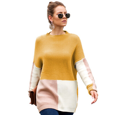 

Women Autumn Fashion Concise Casual All-match Loose Color-blocked Personality Long Sleeve Sweater