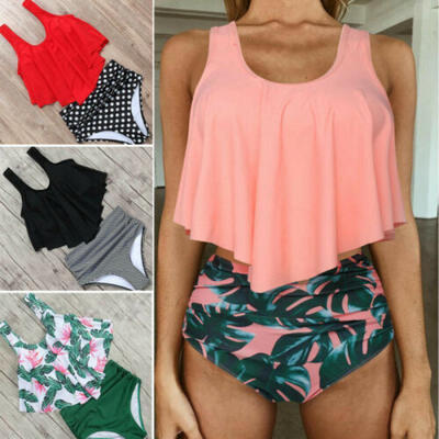 

New High Waisted Womens Hot Sleeveless Ruffled Swimsuit Bathing Suit Swimwear