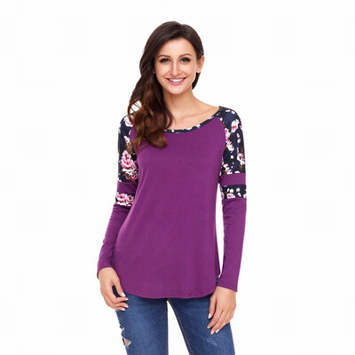 

Round neck long sleeve floral print hem comfortable casual smock