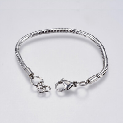 

304 Stainless Steel Snake Chain Bracelet Makings with Lobster Claw Clasps Stainless Steel Color 6-78"175mm Hole 4mm
