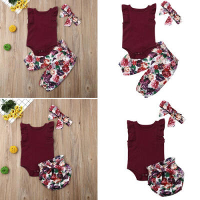 

3Pcs Newborn Infant Baby Girl Floral Clothes Vest Romper Tops Pants Outfits Set