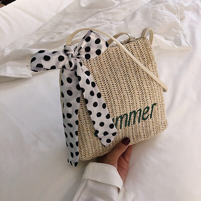 

2019 new simple letter woven bag fashion wild bow shoulder bag female Sen temperament handbag