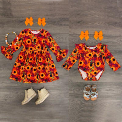 

US Newborn Kid Baby Girl Sister Matching Floral Jumpsuit Romper Dress Outfit Set