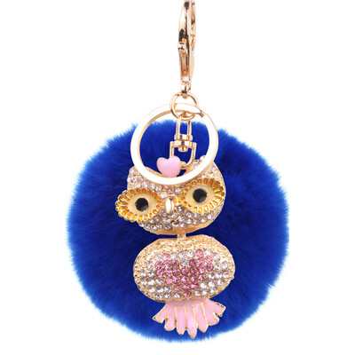 

Car Keychain Handmade Cute Creative Plush Owl Rex Rabbit Hairball Crystal Rhinestone Jewelry Bag Pendant
