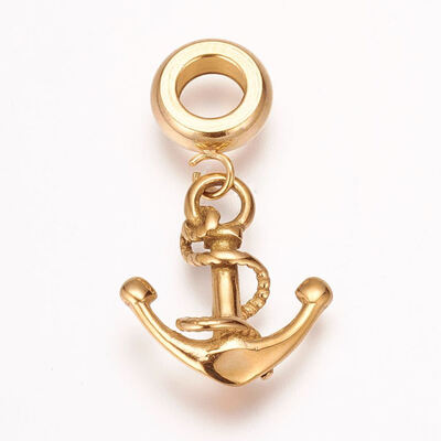 

304 Stainless Steel European Dangle Beads Large Hole Pendants Anchor Antique Golden 27mm Hole 5mm Pendant 17x15x3mm