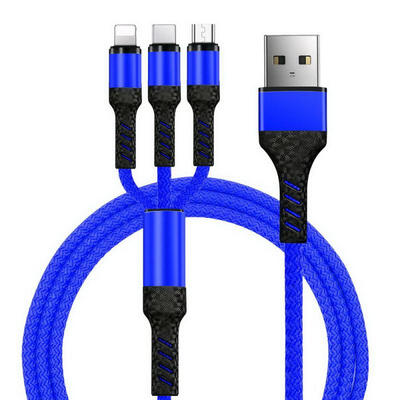 

3 In 1 Micro USB Data Cable Portable Universal Nylon Cord Fast Charging Line For Mobile Phones