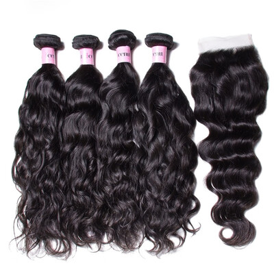 

UNice Hair Icenu Remy Hair Series Brazilian Natural Wave Human Hair 4 Bundles with Lace Closure Free Part Wholesale Bulk