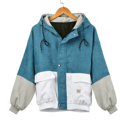 

Roseonmyhand Women Long Sleeve Corduroy Patchwork Oversize Jacket Windbreaker Coat Overcoat