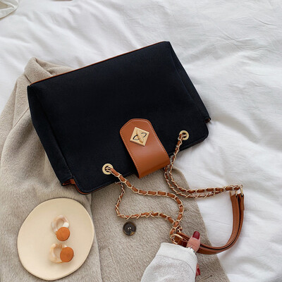 

Autumnwinter temperament canvas bag 2019 new Korean version of Joker Messenger bag foreign style chain fashion shoulder bag