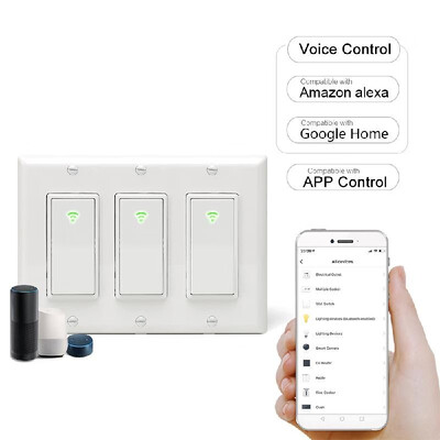 

Wi-Fi Smart In-wall Light Switch Timing Function 3 Gang Switch Box Voice Control Compatible with Alexa Google Home IFTTT APP Contr