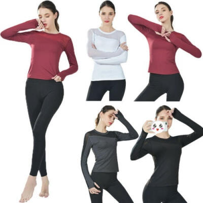 

Women Long Sleeve Fitness Gym Yoga Running T-Shirt Quick-Dry Active Sport Top UK