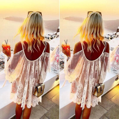 

2019 cross-border foreign trade wish new womens foreign trade explosions lace off-the-shoulder beach sexy dress blouse white