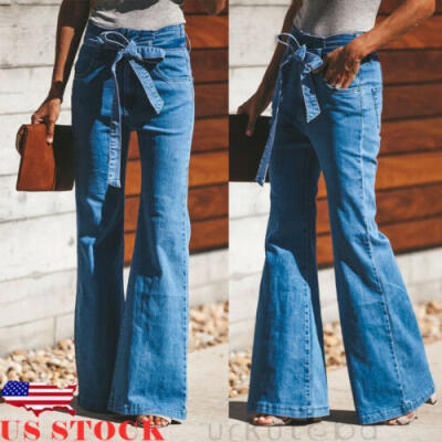 

US Womens Skinny Slim Flare Denim Jeans Retro Bell Bottom Stretch Pants Trousers