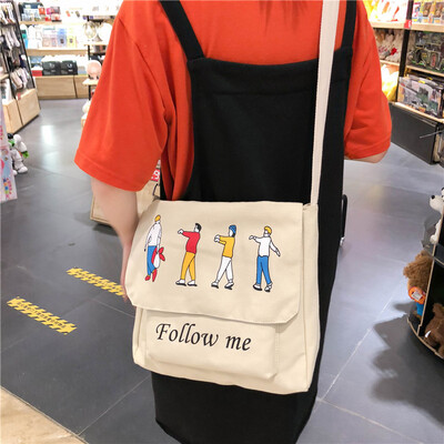 

Canvas Baggage Girls One Shoulder Ins Slant Dual-purpose Student Japanese Harbour Graffiti Retro-Gusen Chic Port Wind Baggage