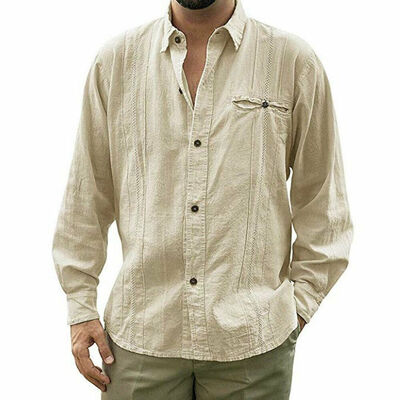 

Fashion Men Casual Dress T Shirt Long Sleeve Loose Linen Shirts Tops Tee Blouse -3XL