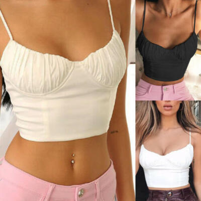 

Sexy Womens Spaghetti Strap Sleevess Fit Vest Tank Crop Tops Summer Shirt