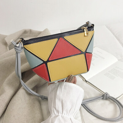 

Chic wild temperament shoulder bag fashion triangle geometric mosaic bag female 2019 new personality contrast color Messenger bag