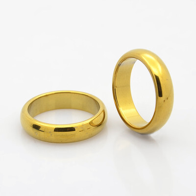 

Electroplate Non-Magnetic Synthetic Hematite Wide Band Rings Golden Plated 17mm