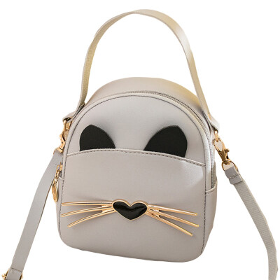 

Portable Girl Student Solid Color Cats Print Crossbody Shoulder Bag Mini Handbag