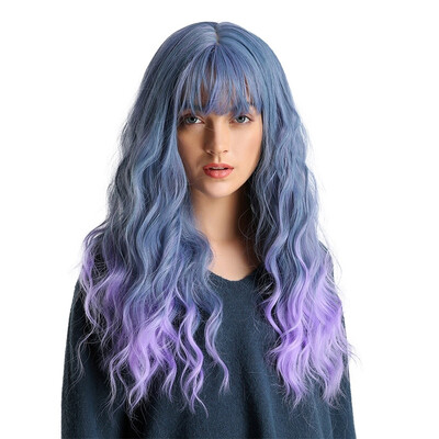 

Gobestart European&American women in the long curly hair wavy blue wig