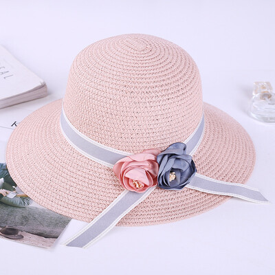 

Japanese ribbon bow bow hand straw hat can fold wide eaves 100 fishing man hat summer sun protection hat female