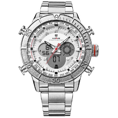 

WEIDE WH6308 Dual Display Two Movement Quartz Digital Men Watch Sports 3ATM Waterproof 50mm Big Dial Large Face Week Calendar Alar