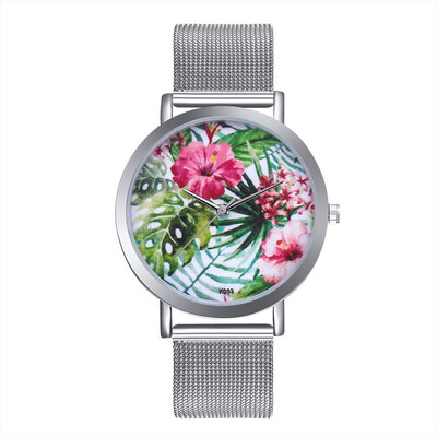 

〖Follure〗Woman Fashion Plant Pattern Alloy Steel Strap Analog Quartz Round Watch