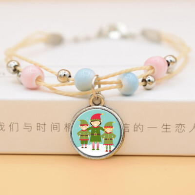 

Fashion Time Gem Christmas Tree Elk Snowman Pendent Bracelet For Childrens