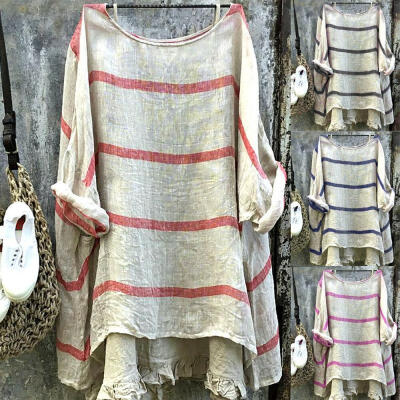 

Women Plus Size Summer Blouse Tunic Holiday Ladies Cotton Linen T-shirt Tops