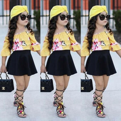 

Newborn Kids Baby Girls Flower Off Shoulder Tops Skirts Dress Outfit Clothes Set