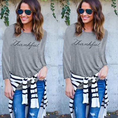 

Nomeni Women Autumn Casual Letter Print Long Sleeve Blouse T-Shirt Tops